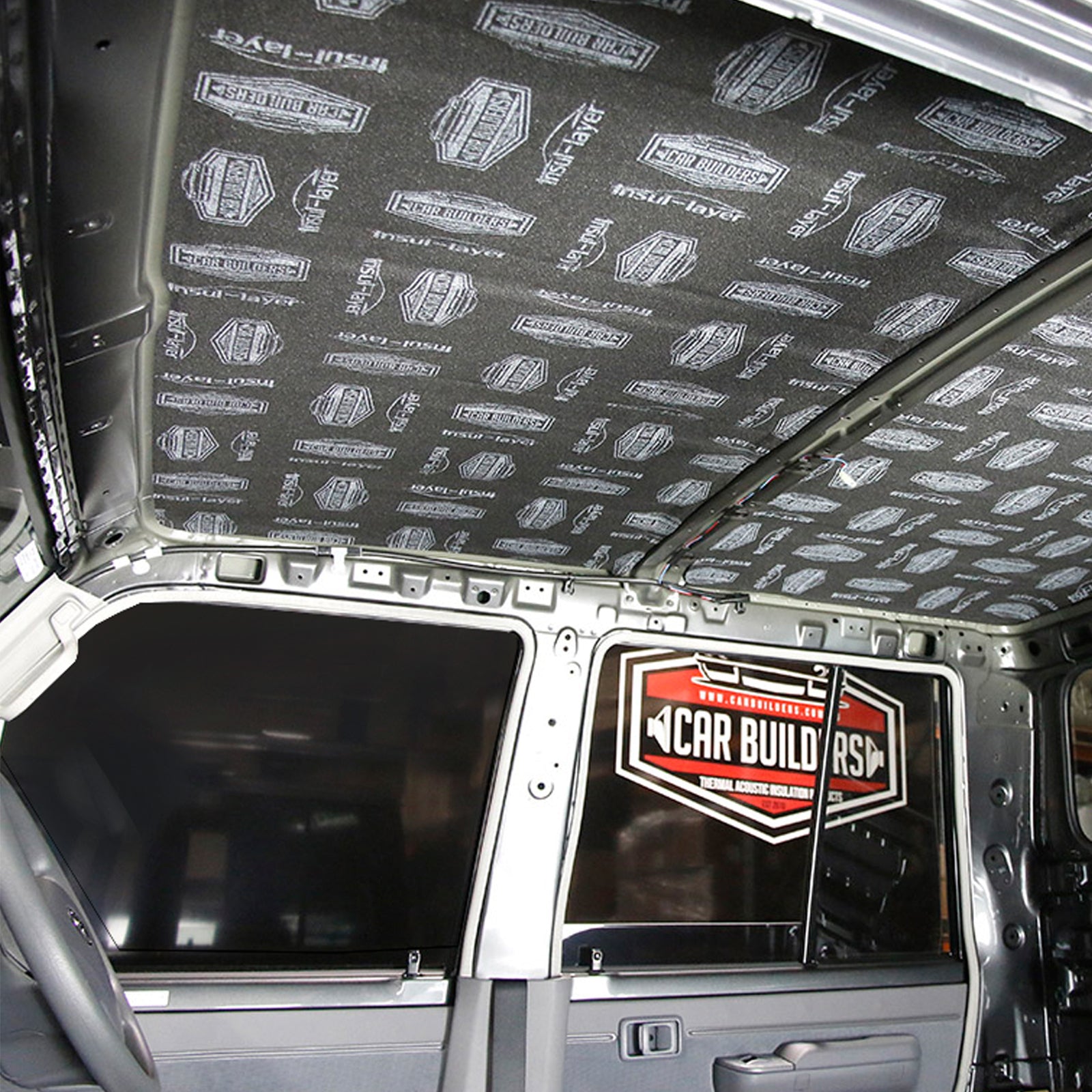 Car roof skin covered with Stage 1 Sound Deadener sheets