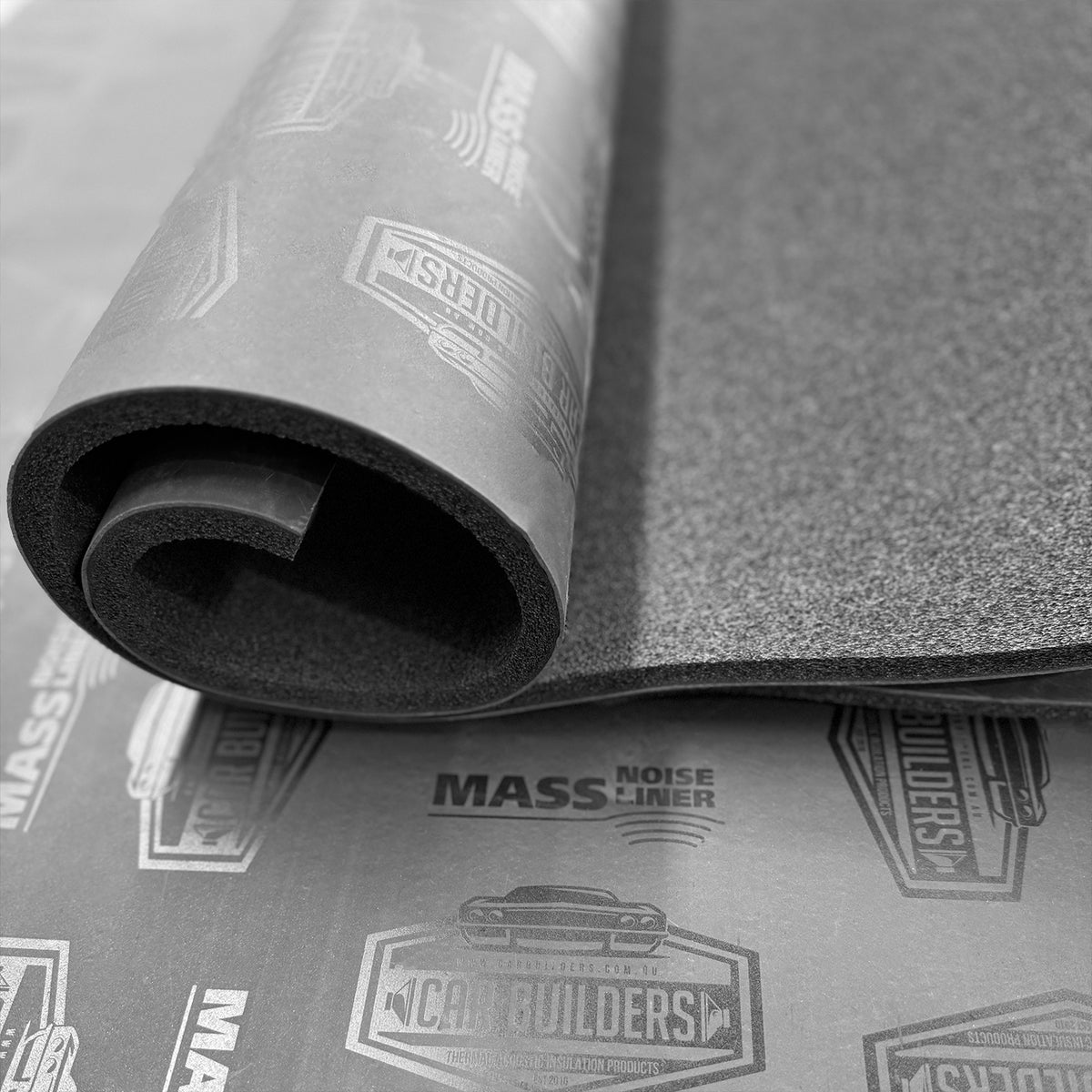 End of a Mass Noise Liner roll with its foam and vinyl layers visible