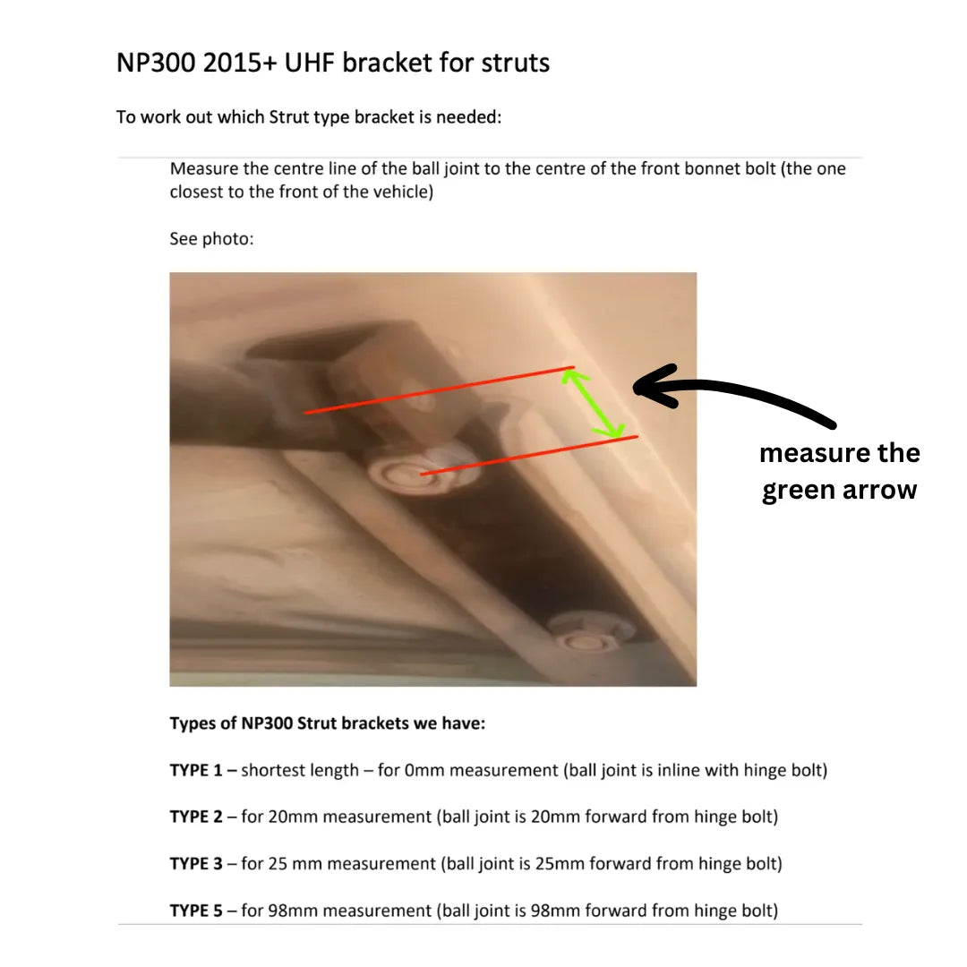 GMF4x4 002D-ST1-BB Nissan Navara NP300 2015-2022 Driver Side Bonnet Bracket Strut Type 1