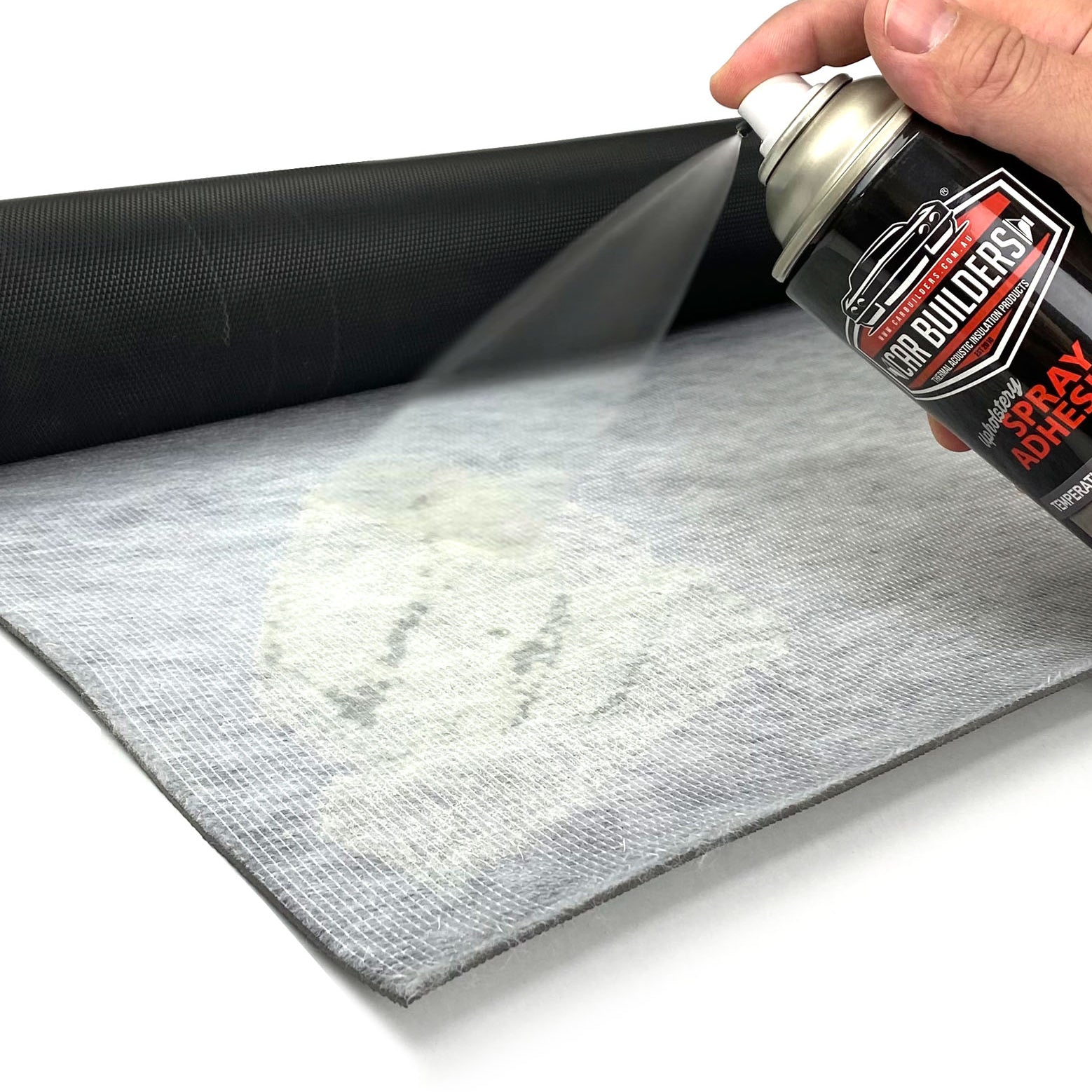Spray adhesive applied to the textile back of Mass Loaded Vinyl