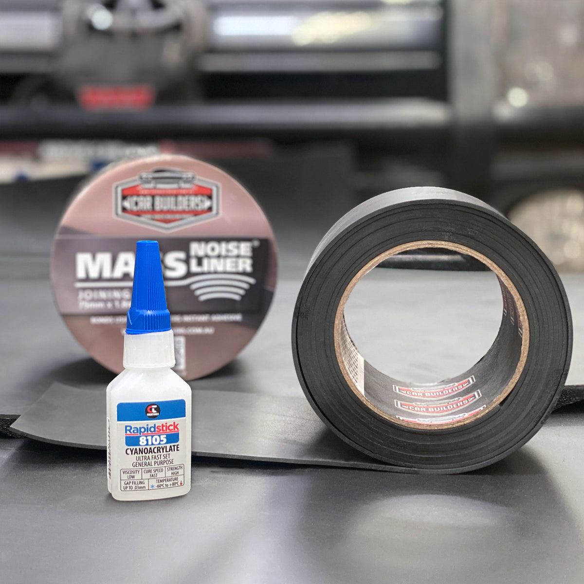 Mass Noise Liner Joining Kit, vinyl strip roll and cyanoacrylate glue
