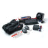 Mongoose 2-in-1 vehicle security system with black wiring, two remote controls, and components displayed on a white background.