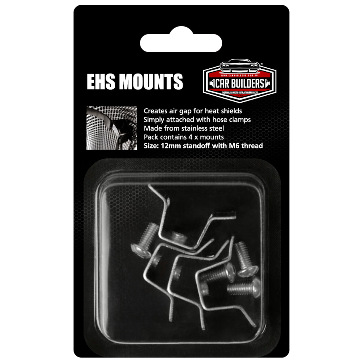 Four stainless mounts in their retail pack
