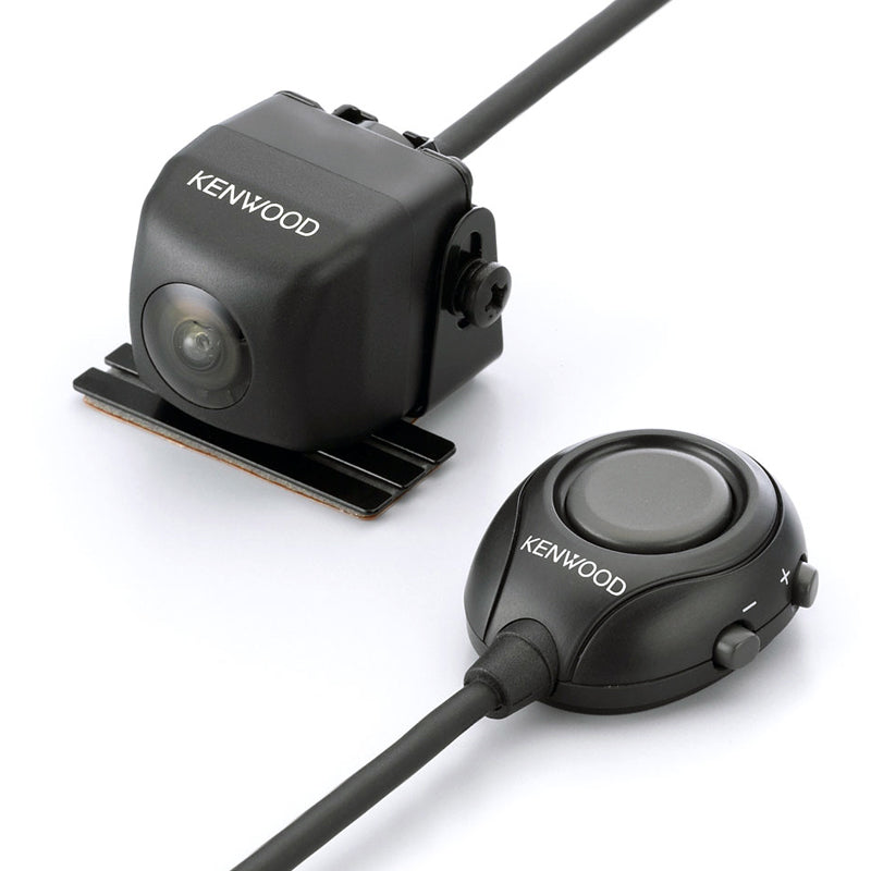 Kenwood CMOS-320 universal multi-view camera in black with compact dashboard unit and flexible mounting base for versatile installation.