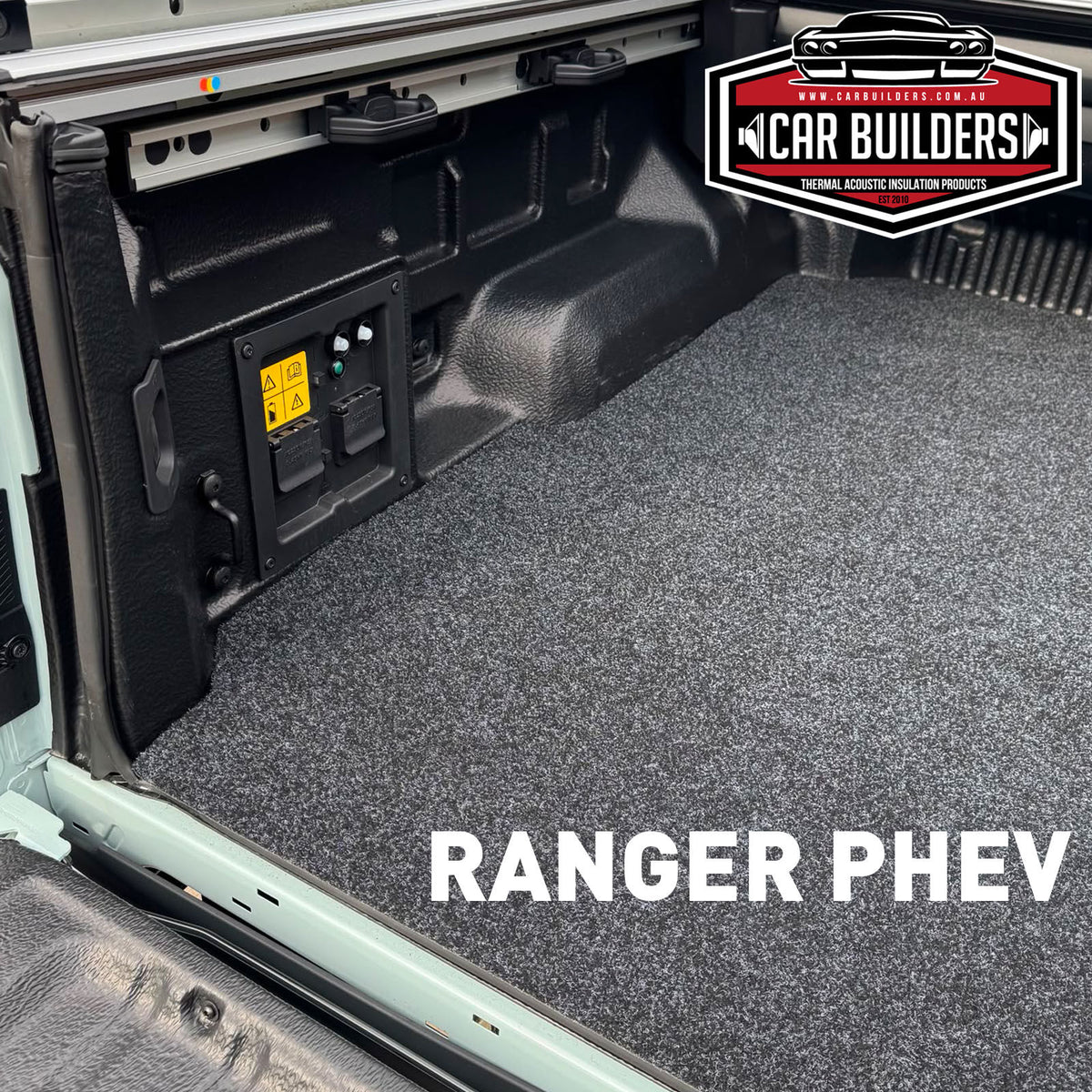 Marine carpet cargo mat fitted in a Ford Ranger PHEV tub