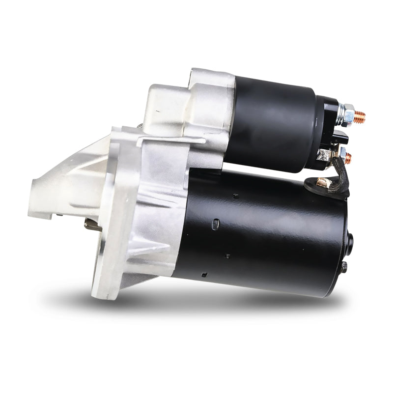 Side view of OEX Starter Motor 12V 10Th CW Bosch Style housing and mounting points