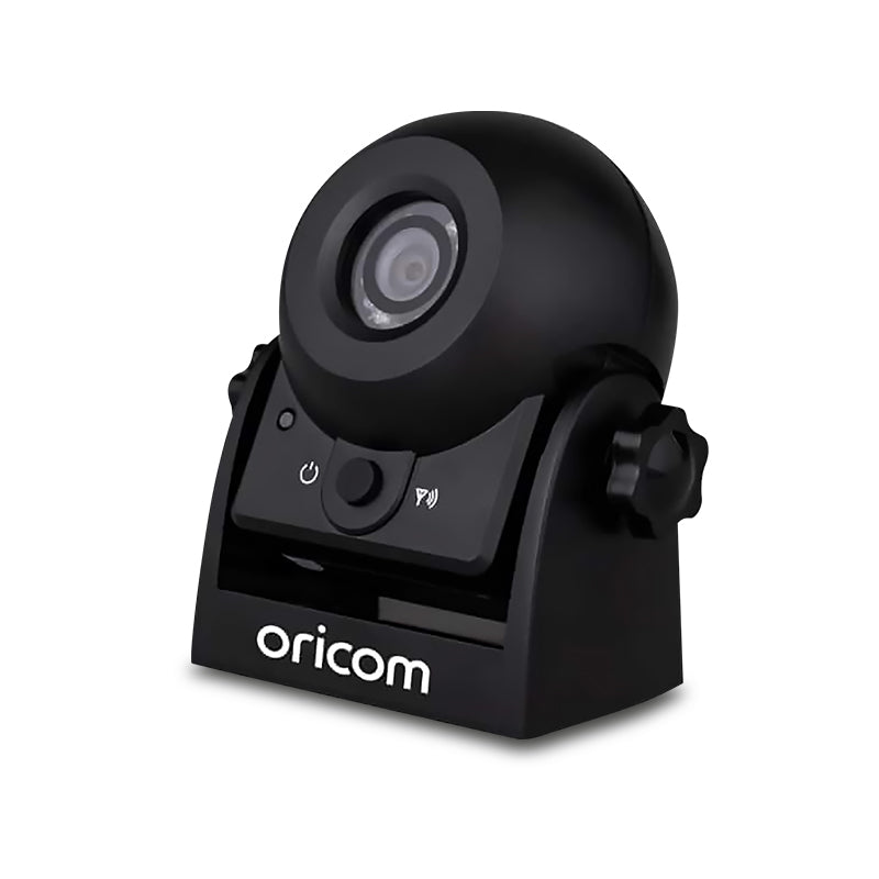 Oricom WRC001 wireless reversing camera with compact magnetic base and visible front control buttons, ideal for flexible vehicle installation.