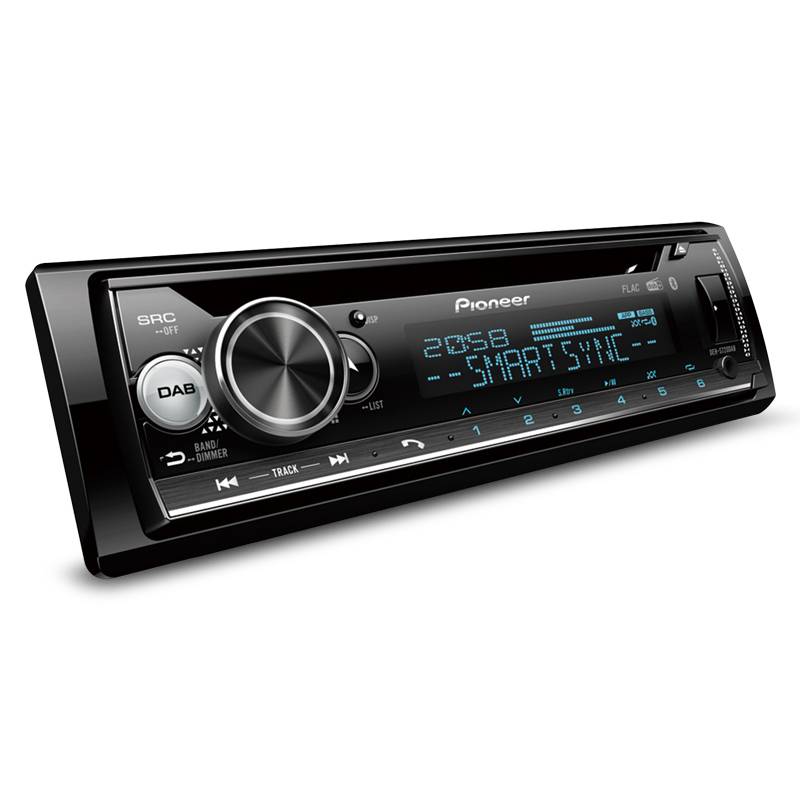 Pioneer DEH-S720DAB car stereo with digital display, USB port, Bluetooth and DAB radio controls.