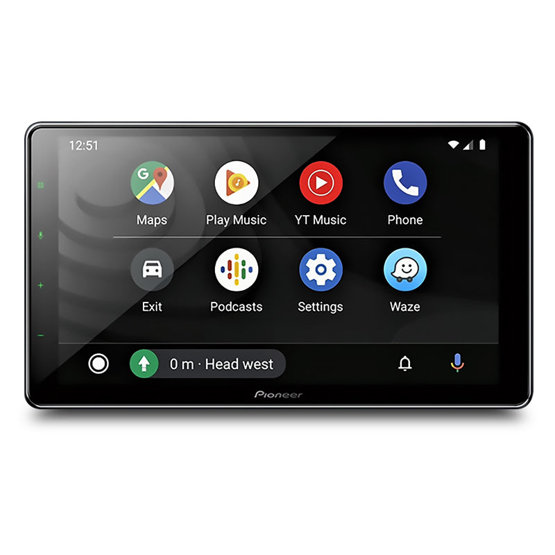 Pioneer DMH-ZF9350BT 9" HD Capacitive Floating Multimedia Player with Apple CarPlay/Android Auto showing multiple apps 