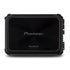 Pioneer GM-D9705 2000W Class-D 5 Channel Amplifier with a black color scheme. The product is shown with an external wired bass boost remote. front view 