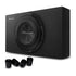 A Pioneer A-Series 12-inch 1,500W active subwoofer enclosure in black color, with four black feet beside it.
