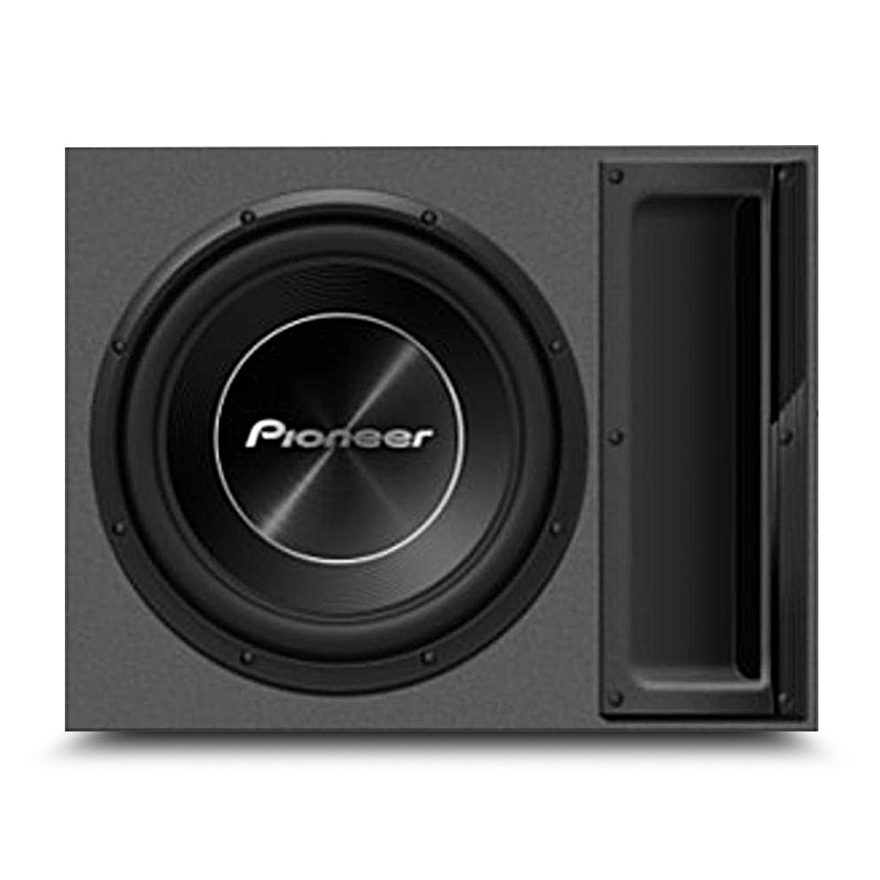 Pioneer TS-A300B 12 inch 1500W 'A' Series Pre-Loaded Ported Subwoofer Enclosure in black color.
