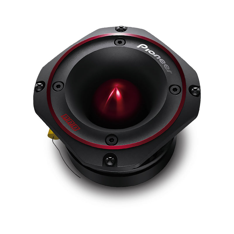 High-performance Pioneer PRO Series 4” 600W bullet tweeter with black and red design, ideal for loud and clear sound output.