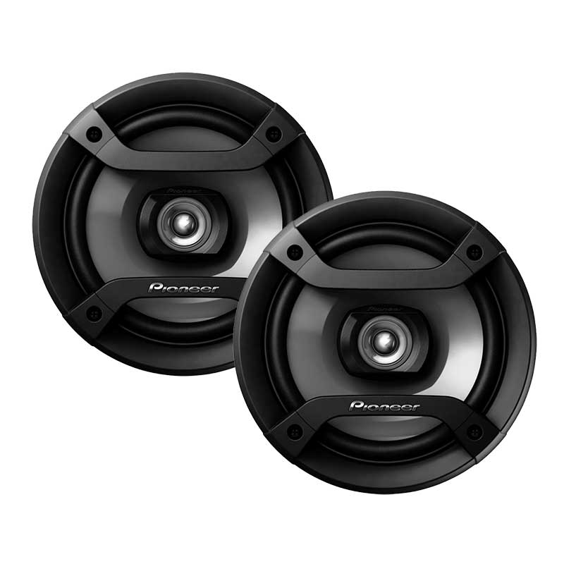 pair of Pioneer 6.5 inch 2-way coaxial car speakers in black color.