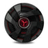 A black Pioneer mid-bass speaker with red accents, designed for in-car entertainment.