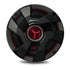 A black Pioneer mid-bass speaker with red accents, designed for in-car entertainment.