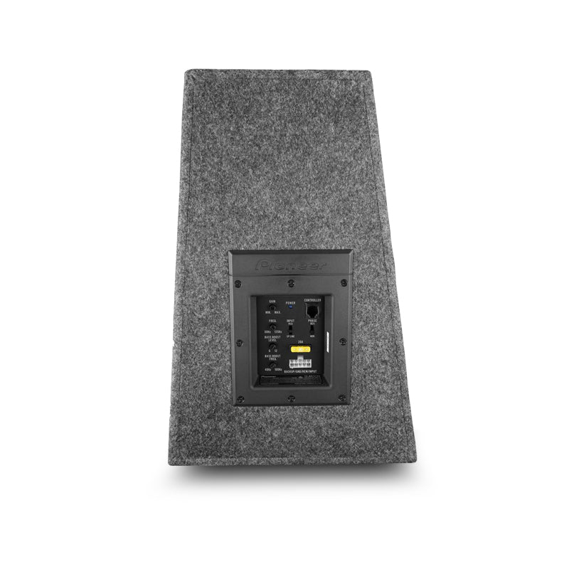 Pioneer TS-WX1210A 12" 1300W Sealed Enclosure Active Subwoofer With Built-In Amplifier side view showing connections 
