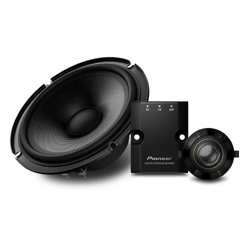 Pioneer TS-Z65C 6.5” coaxial 2-way component speaker system with black woofer and separate tweeter.