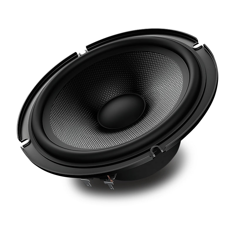 Pioneer TS-Z65C component speakers showing 6.5-inch woofer and matching black tweeter  Side profile.