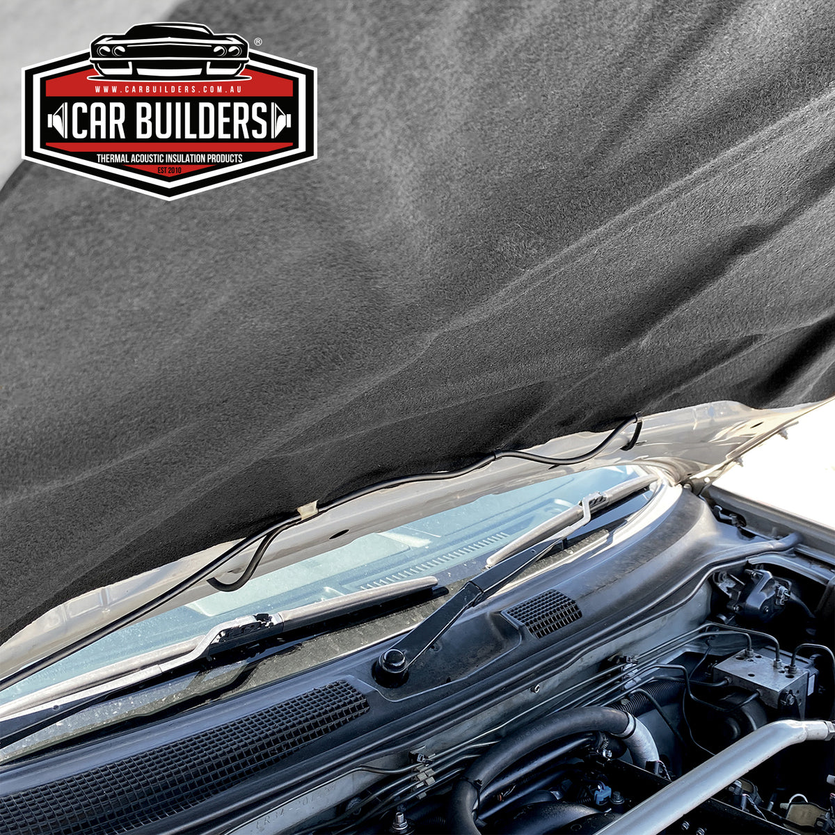 Car Builders bonnet insulation fitted under an open bonnet