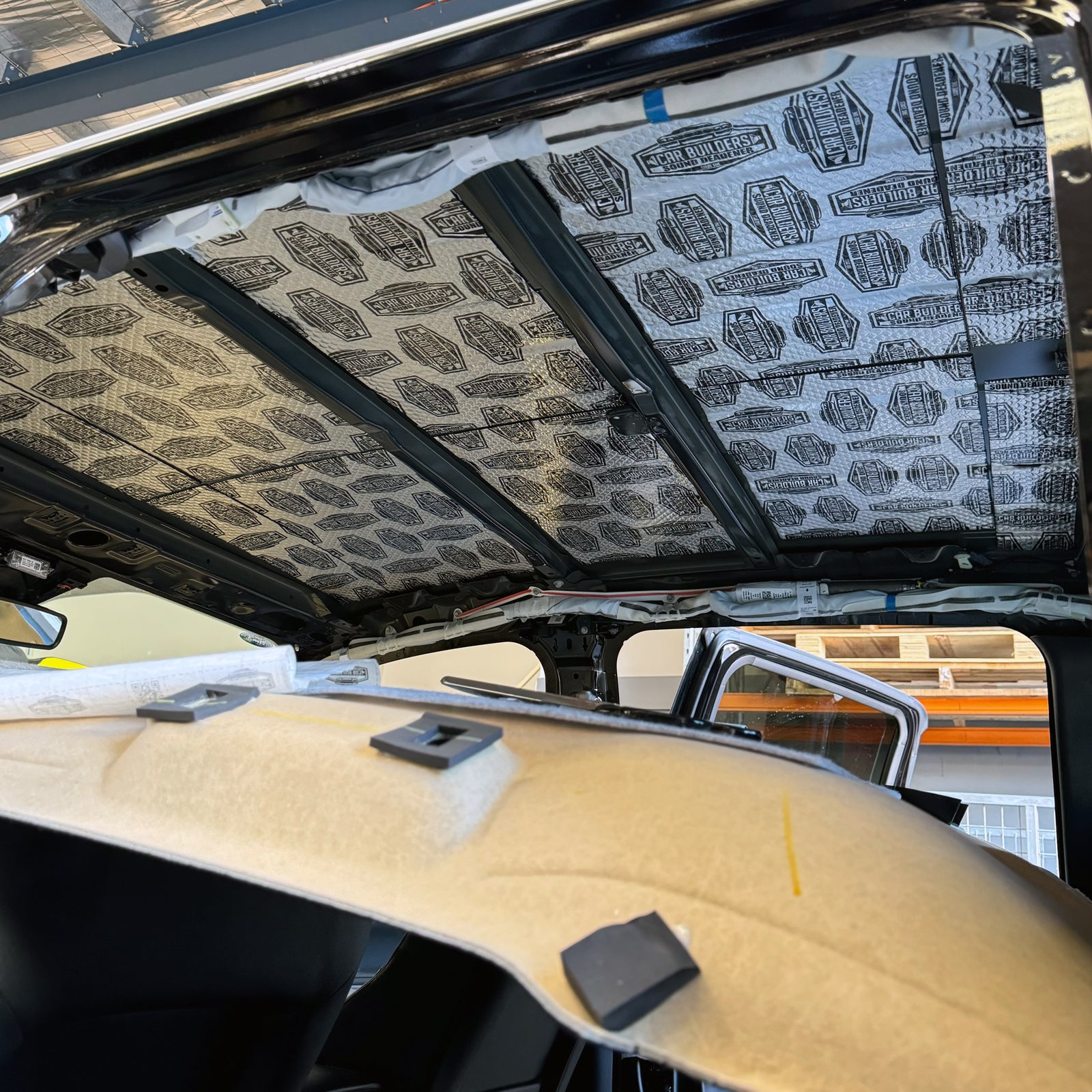 Ranger roof skin with Stage 1 Sound Deadener and the headliner lowered