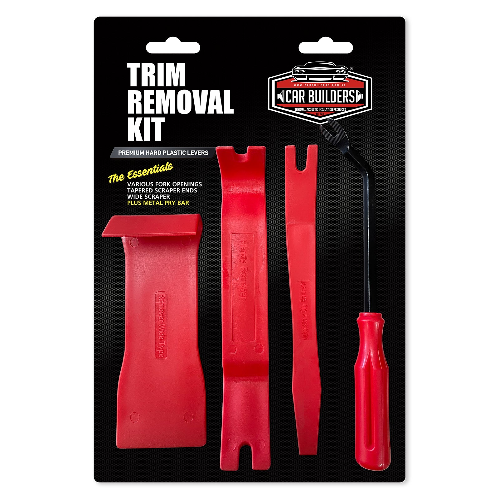 Car Builders Trim Removal Kit: three plastic levers and a metal pry bar