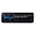Clarion FZ307AU Single DIN mechless audio receiver with black faceplate, blue illumination, honeycomb-patterned volume knob, and media control buttons.