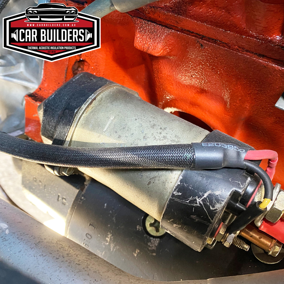 Slim Line heat sleeve protecting a starter motor lead