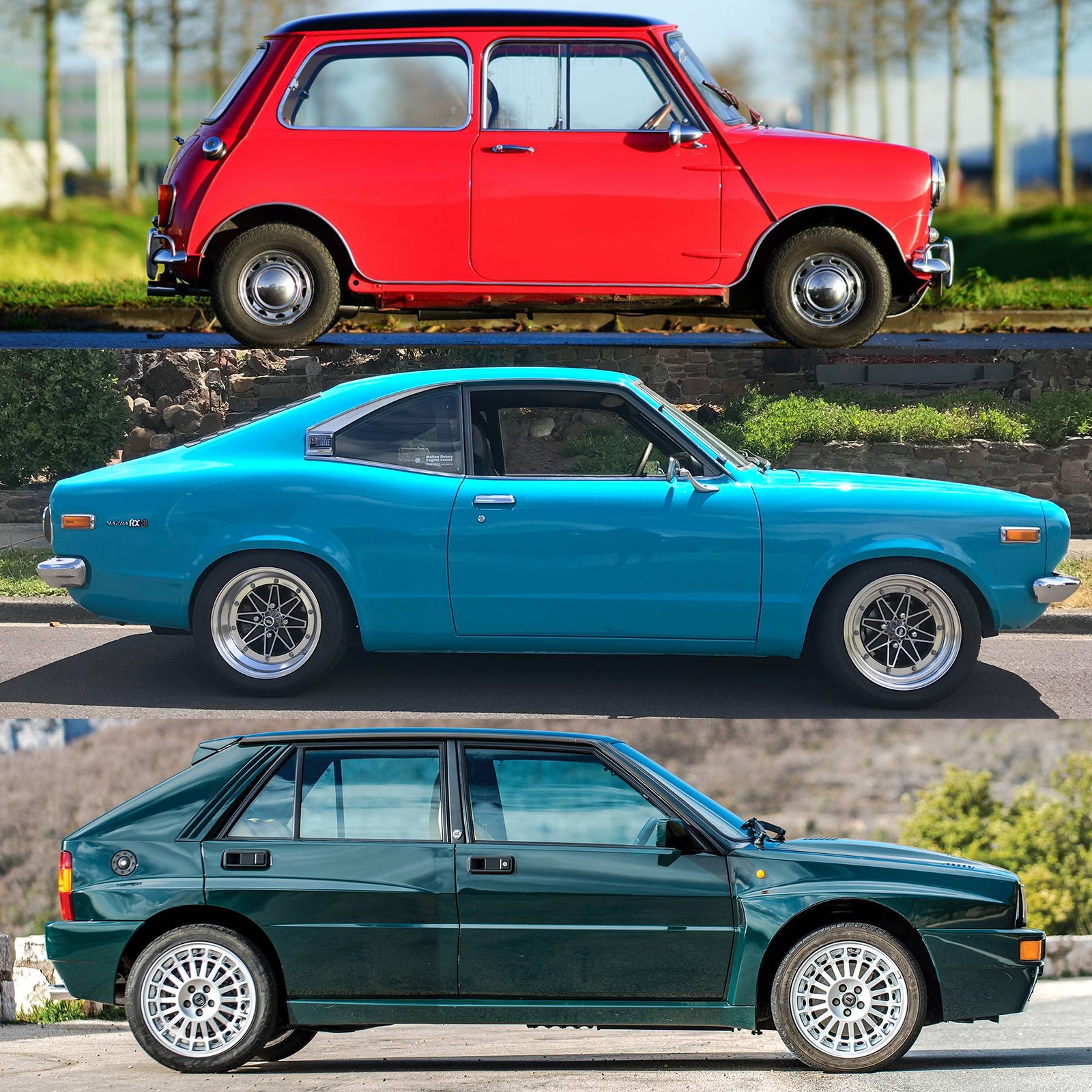 Three small classic cars of the kind this pack is made for