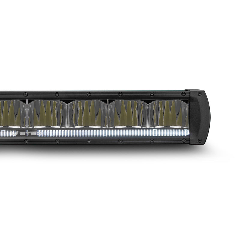Close-up of the STEDI ST2K-50-20L curved 50.8-inch Super Drive LED light bar showing LED layout and reflective housing.