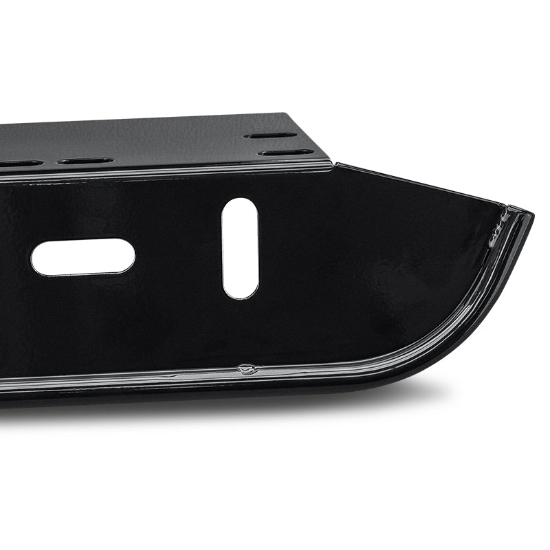 Close-up of black satin STEDI number plate light mounting bracket logo