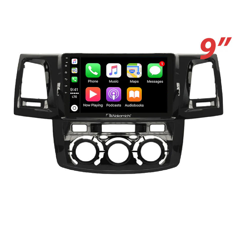 Nakamichi 9" Wireless CarPlay Android Auto Toyota Hilux 2005-2014 Manual A/C Head Unit