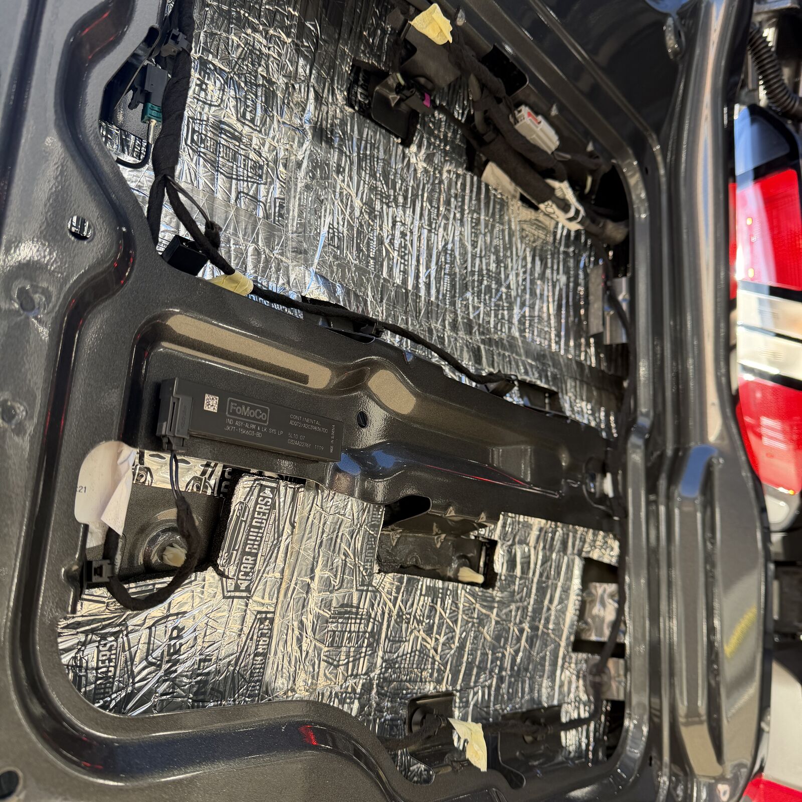 Stage 1 deadener inside a Transit Custom rear door