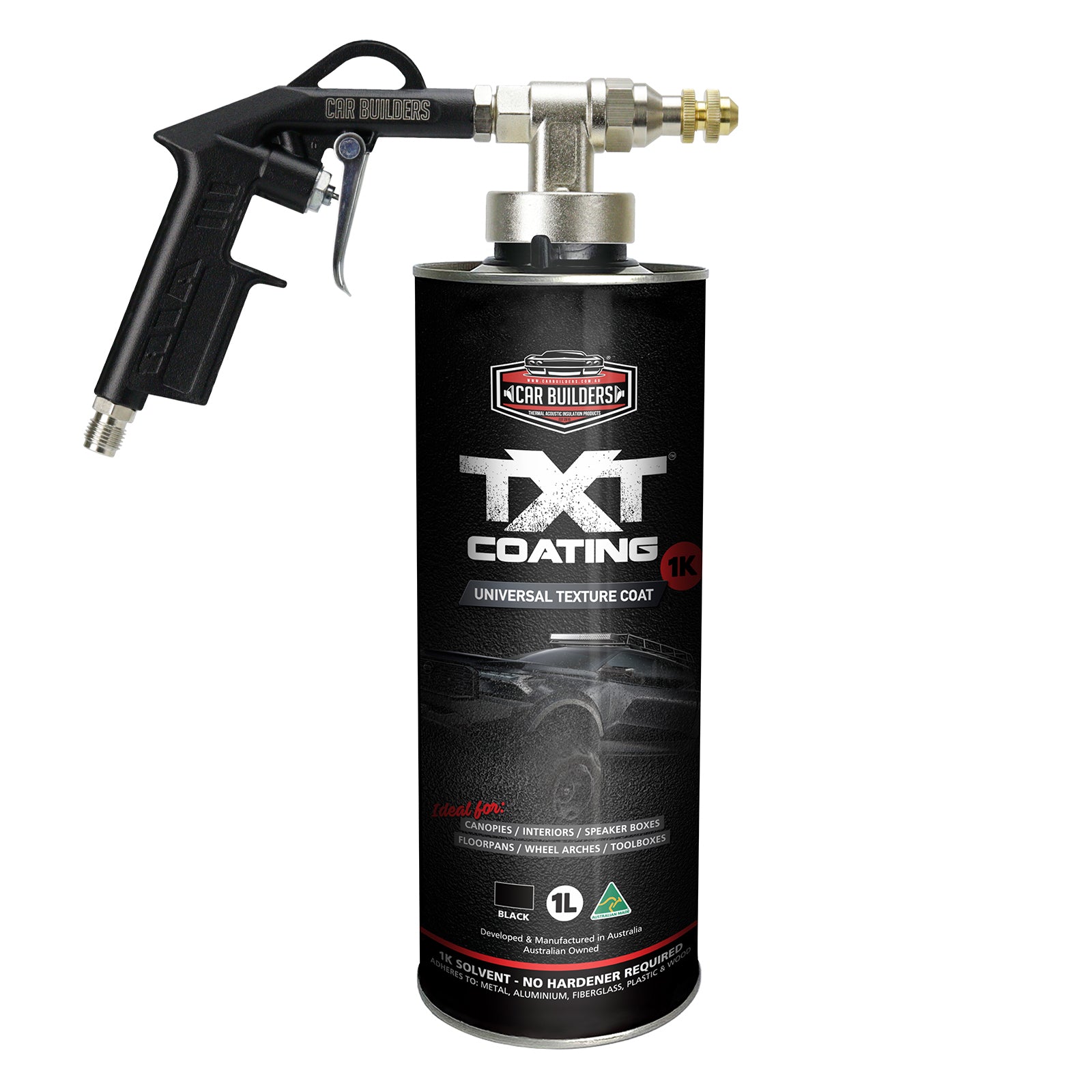 TXT 1K Black tin with a Schutz underbody gun screwed on