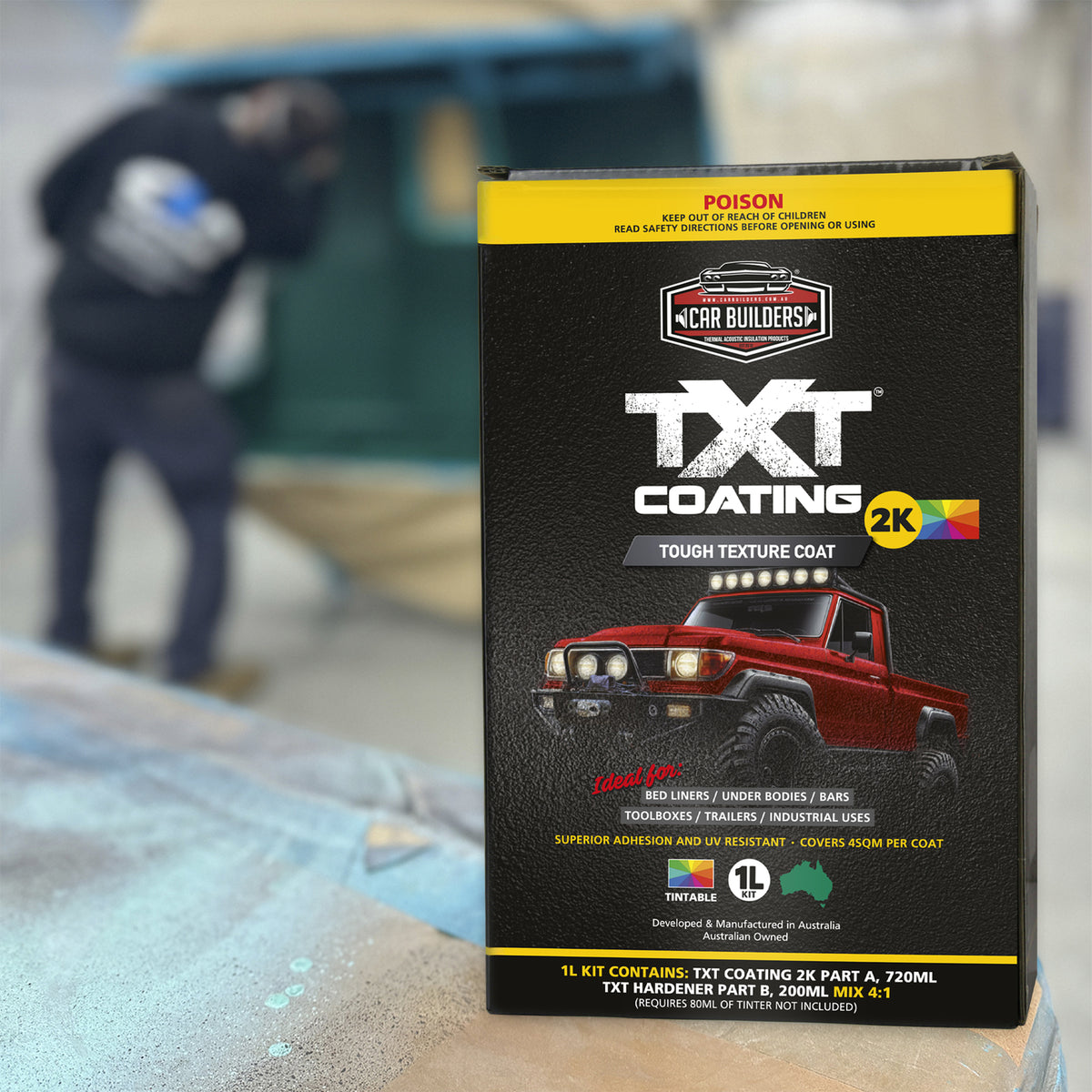 TXT 2K Tintable box in a spray booth with spraying behind