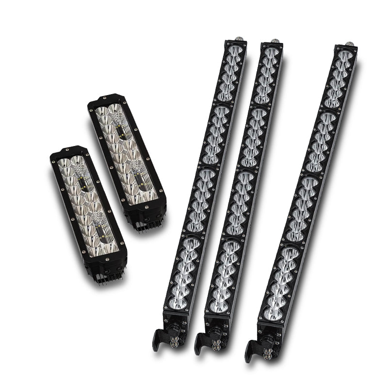 set of Ultra Vision LED light bars designed for the Ford Next-Gen Ranger, showing various sizes and designs of the light bars mounted vertically.