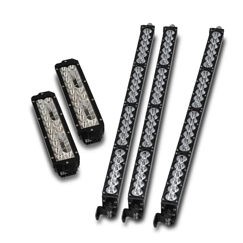 set of Ultra Vision LED light bars designed for the Ford Next-Gen Ranger, showing various sizes and designs of the light bars mounted vertically.