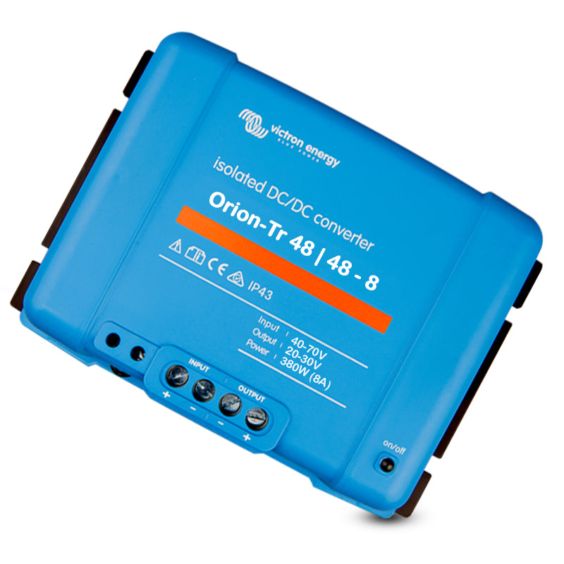 Victron Energy Orion-Tr isolated DC-DC converter, blue casing with model details on the front.