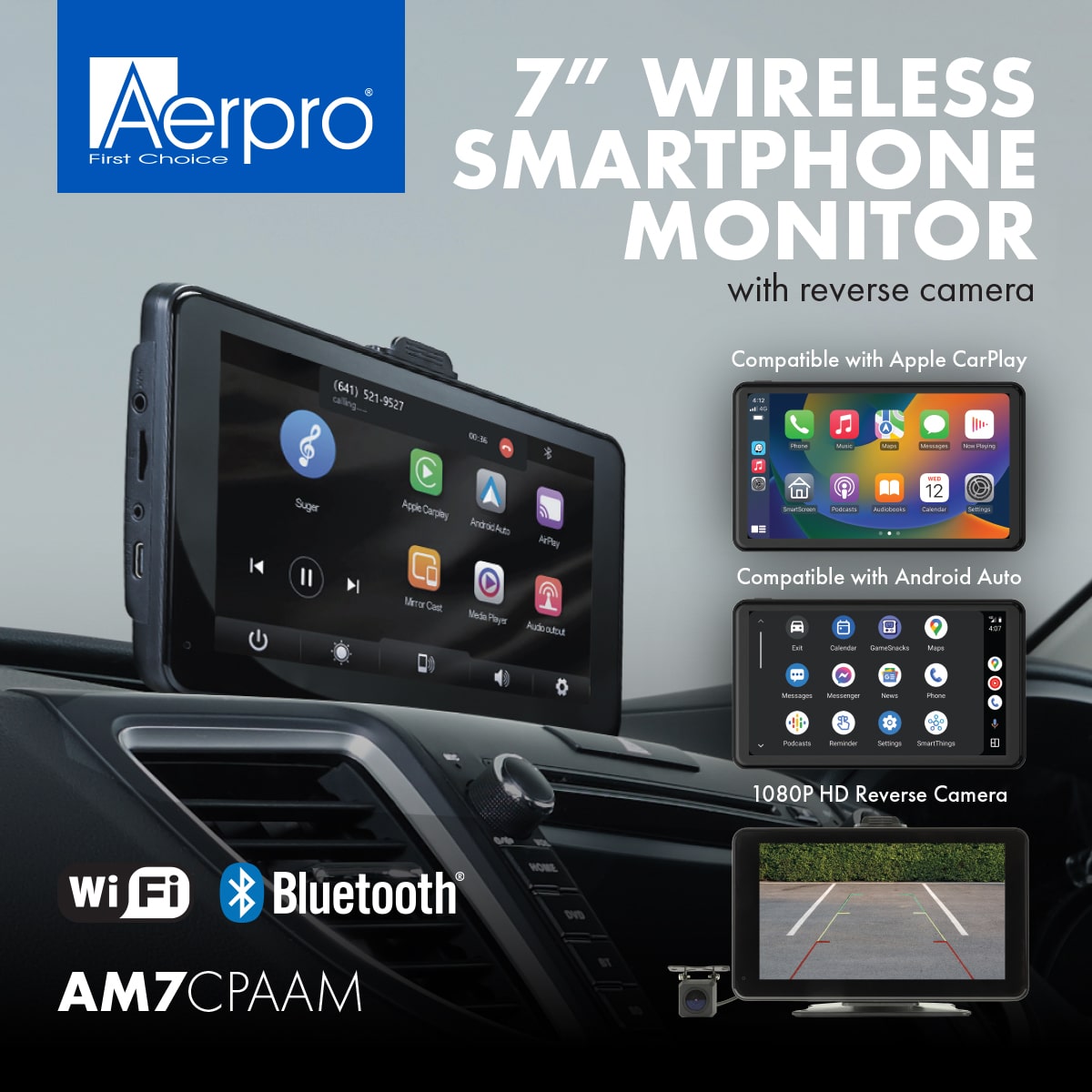 Aerpro AM7CPAAM 7 inch Wireless Smartphone Monitor With Reverse Camera