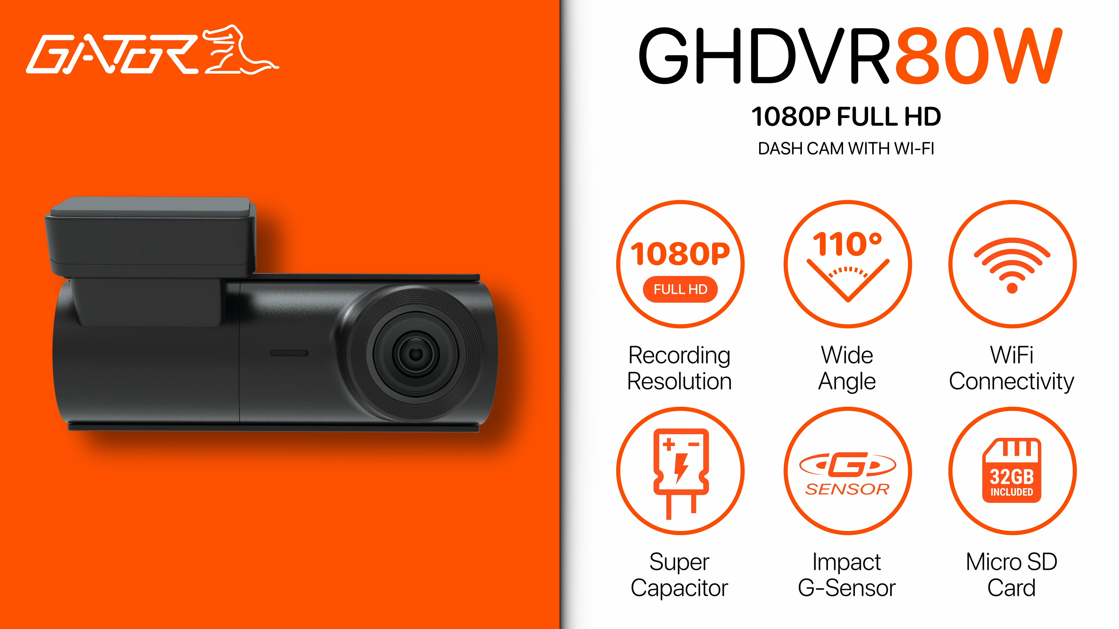 Gator GHDVR80W 1080P Full HD Dashcam Wi-Fi 